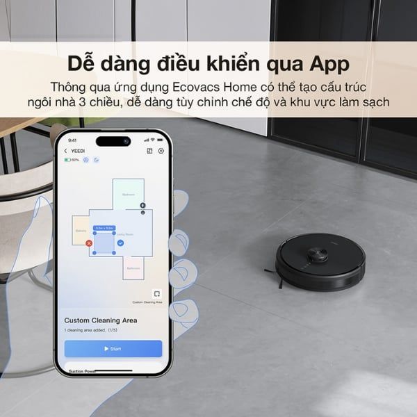 Robot hút bụi lau nhà Ecovacs Y1 Pro dễ dàng điều khiển qua app