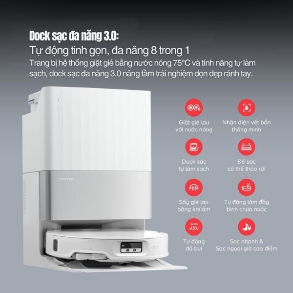 Robot hút bụi lau nhà Roborock Q Revo EdgeT với Dock sạc đa chức năng 3.0 – Giải pháp làm sạch toàn diện