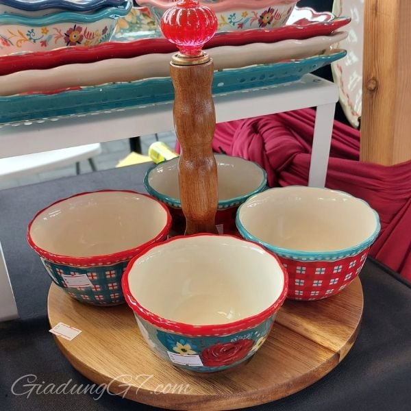 Set 4 bát gia vị kèm khay đế xoay The Pioneer Woman Lazy Susan – Trang Trí Bàn Ăn Lễ Hội