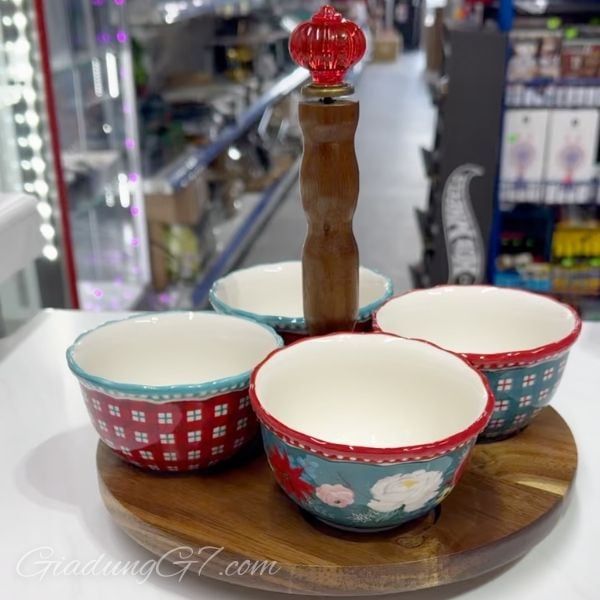 Set 4 bát gia vị kèm khay đế xoay The Pioneer Woman Lazy Susan Chất Liệu Bền, Dễ Dàng Vệ Sinh