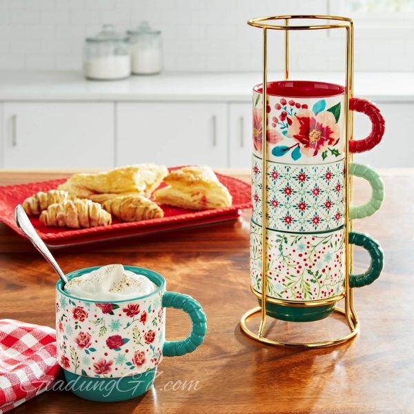 Set 4 Cốc Kèm Giá The Pioneer Woman Merry Meadow – Quyến Rũ, Tiện Dụng Và Hoàn Hảo Cho Các Buổi Tiệc