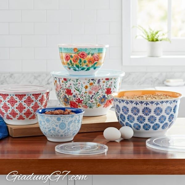 Set 10 món Âu trộn bột The Pioneer Woman Brilliant Blooms – Bát Trộn Đa Năng Cho Mọi Bữa Ăn