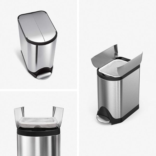 Thùng rác Simplehuman 10 Lít hình cánh bướm nhỏ trong phòng tắm, thép không gỉ sáng bóng