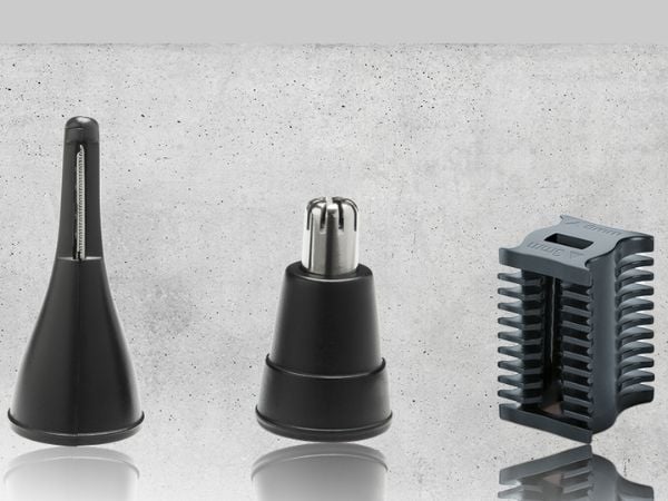 Tông đơ Beurer MN2X có bộ ba phụ kiện đính kèm khác nhau để tạo dáng lông mày, tỉa lông mũi hoặc tai