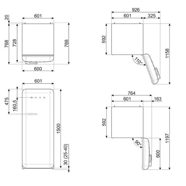 Kích thước của Tủ lạnh Smeg FAB28RPB5 535.14.618