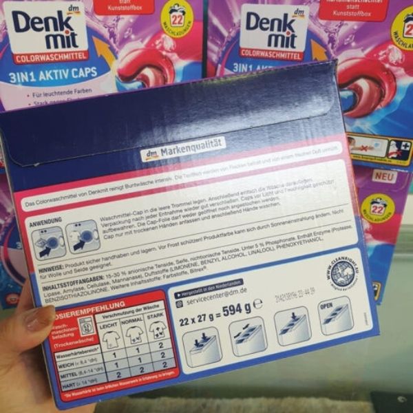 Viên giặt xả Denkmit Aktiv Caps hộp 22 viên 3in1