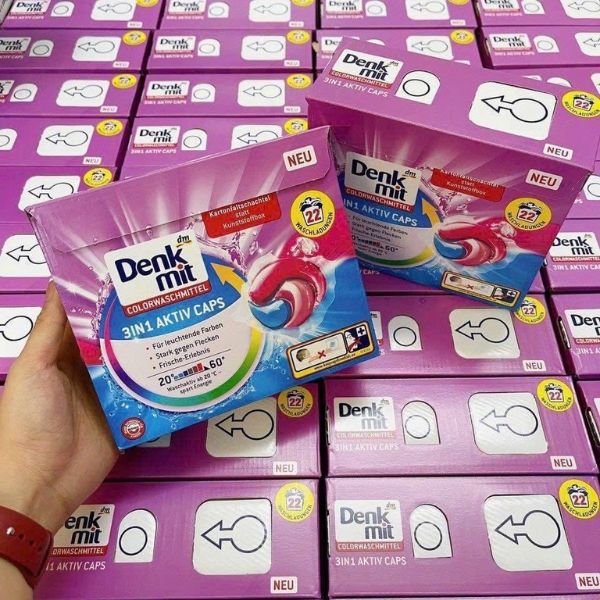 Viên giặt xả Denkmit Aktiv Caps hộp 22 viên 3in1
