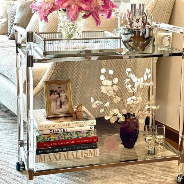 Xe đẩy rượu Bar cart Safavieh Được làm bằng thép không gỉ và acrylic