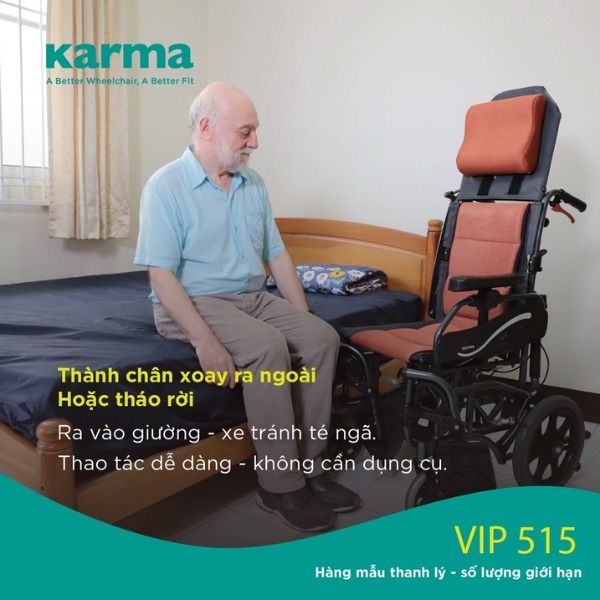 Phần để chân của Xe lăn Karma VIP 515 có thể xoay ra gập vào hoặc tháo rời