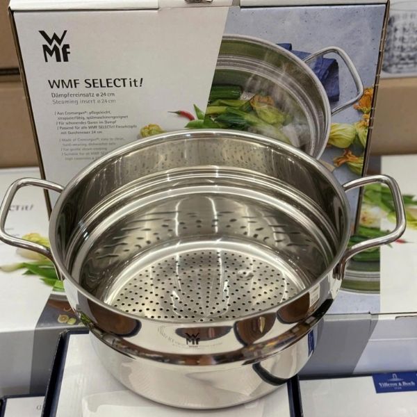 Xửng hấp WMF 24cm Với Quai cầm cách nhiệt không bị nóng khi nấu, có thể nhấc nồi bằng tay không