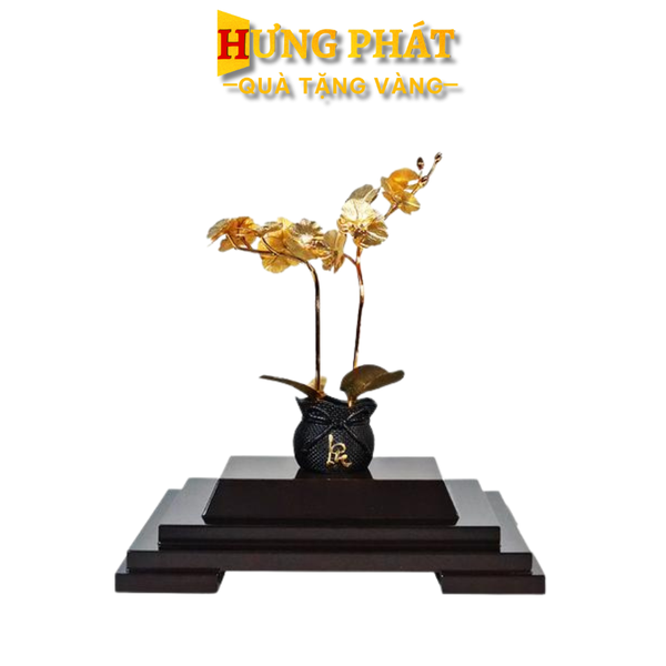 Chậu Lan 2 Cành Dát Vàng 24K hungphatgold.vn