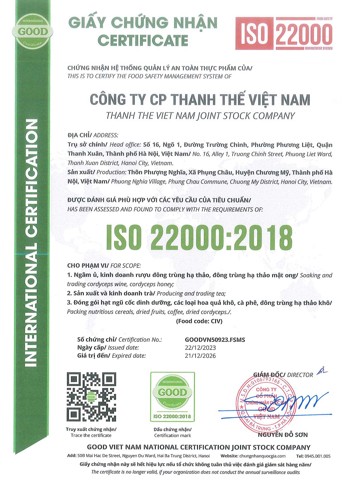 chứng nhận ISO 22000