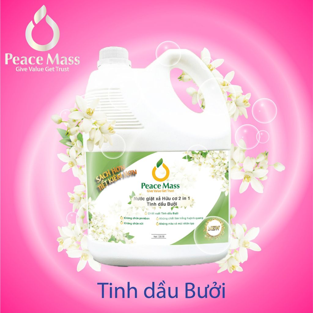 Độc đáo nước giặt xả hữu cơ kết hợp với tinh dầu thiên nhiên Peace Mass