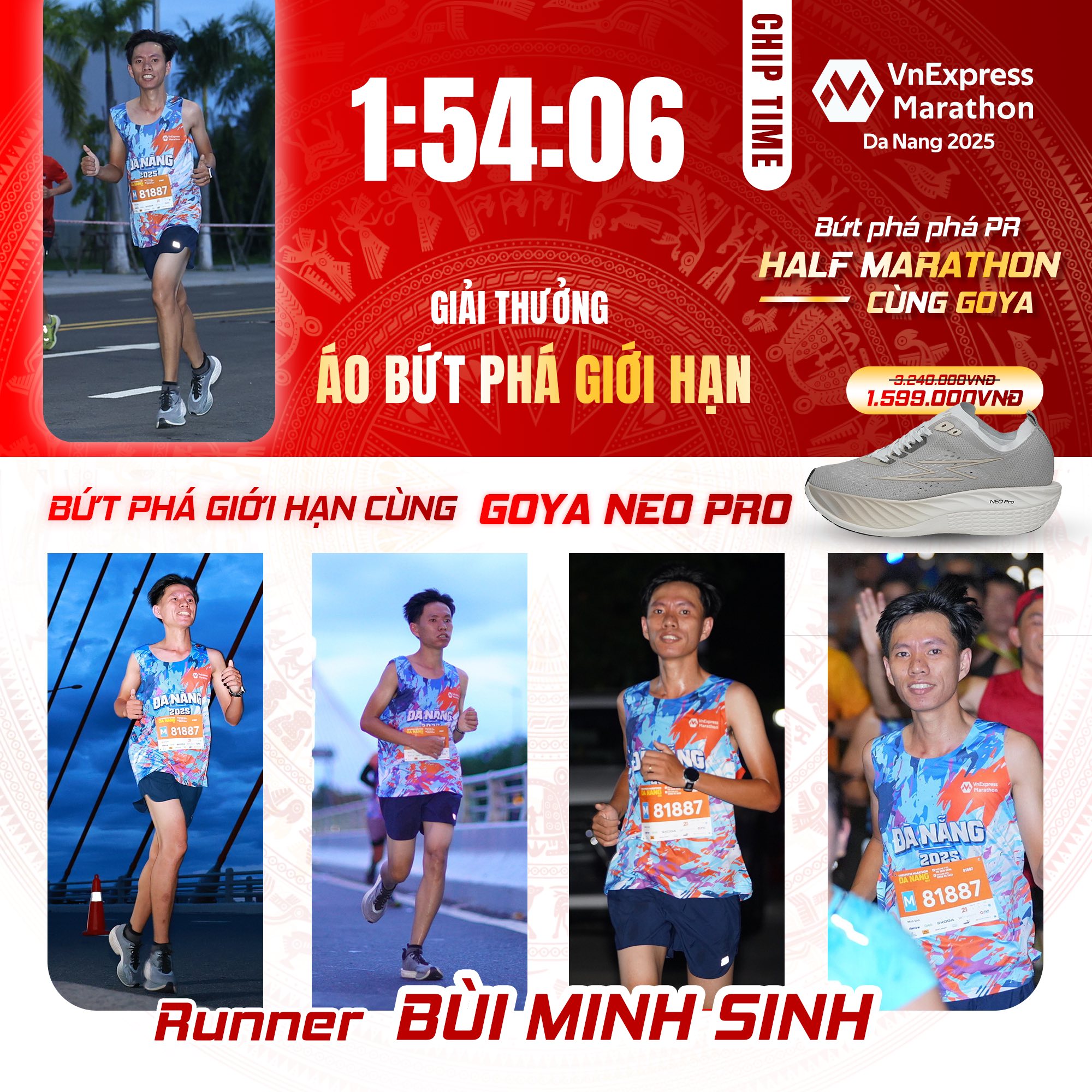 CHÚC MỪNG VĐV BÙI MINH SINH BỨT PHÁ GIỚI HẠN THÀNH CÔNG TẠI ĐÀ NẴNG VỚI THỜI GIAN 1:54:06