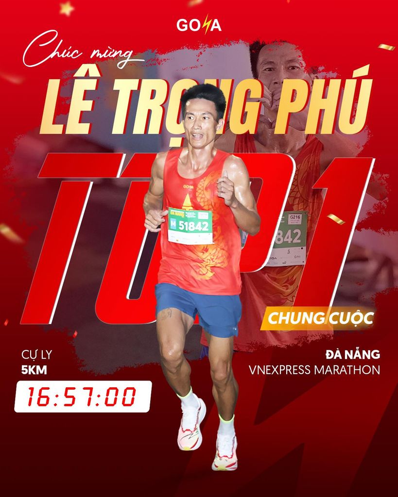 CHÚC MỪNG PACE MAKER LÊ TRỌNG PHÚ ĐẠT TOP 1 CỰ LY 5KM TẠI VNEXPRESS MARATHON ĐÀ NẴNG CÙNG GOYA NEO!