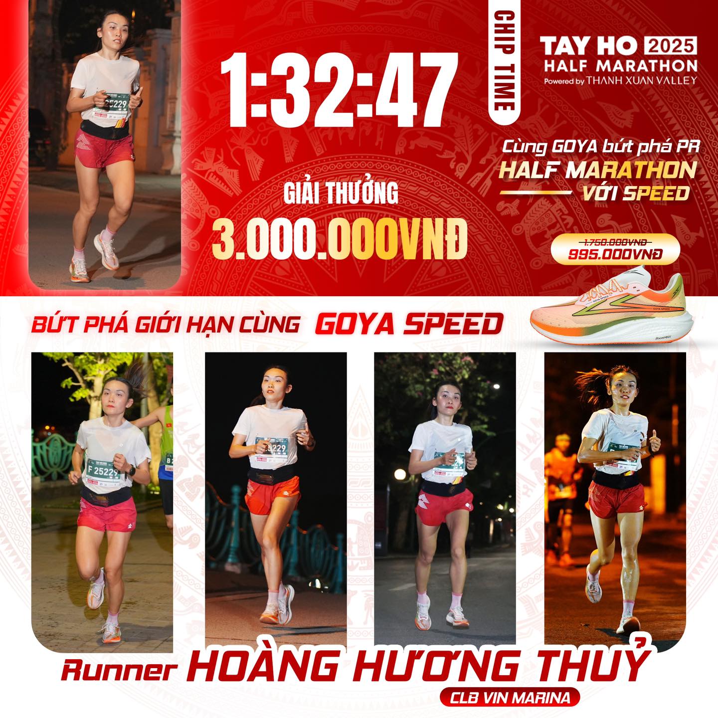 GOYA CHÚC MỪNG VĐV HOÀNG HƯƠNG THUỶ ĐẠT THƯỞNG 3.000.000 TẠI TÂY HỒ HALF MARATHON 2025