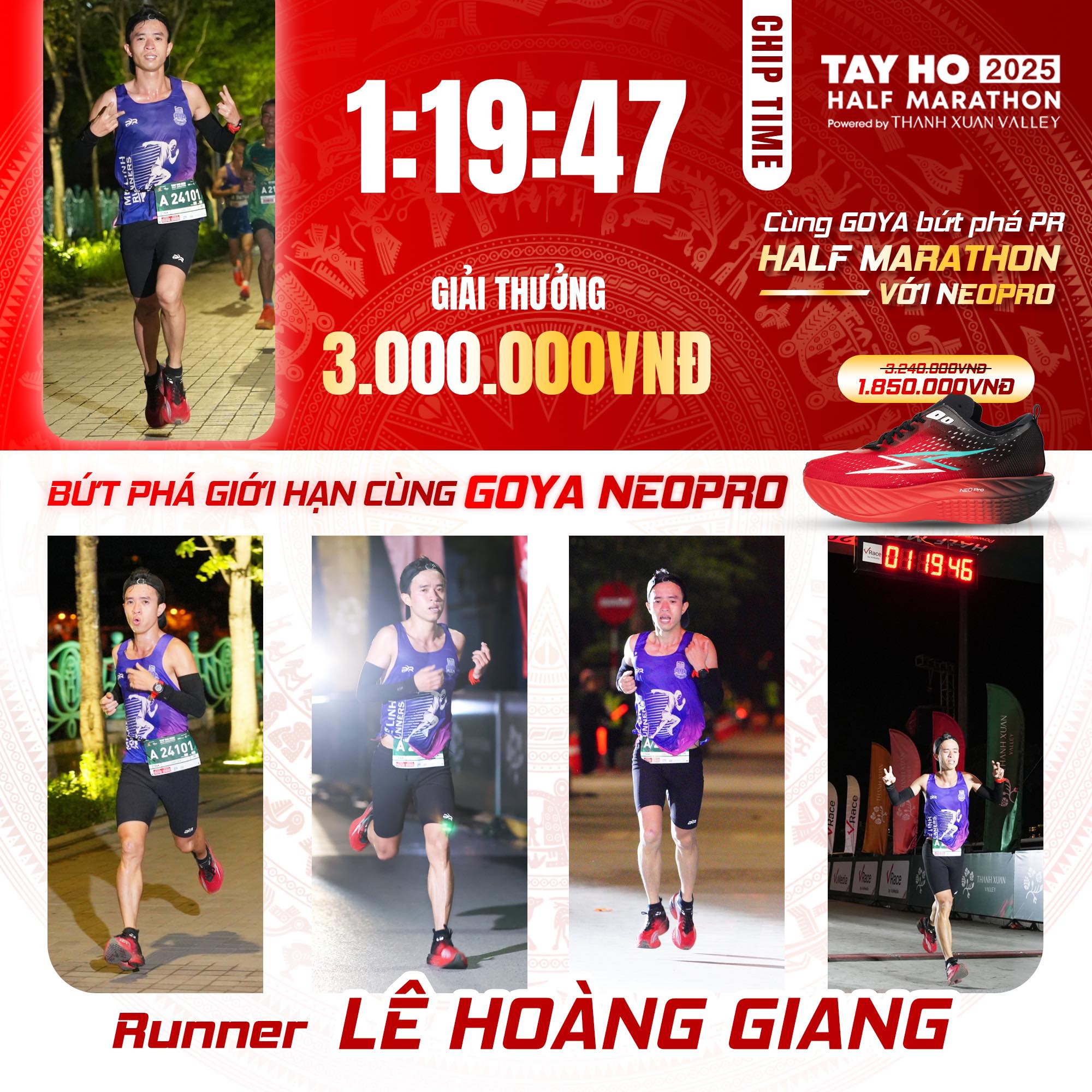 GOYA CHÚC MỪNG VĐV LÊ HOÀNG GIANG ĐẠT THƯỞNG 3.000.000 TẠI TÂY HỒ HALF MARATHON 2025