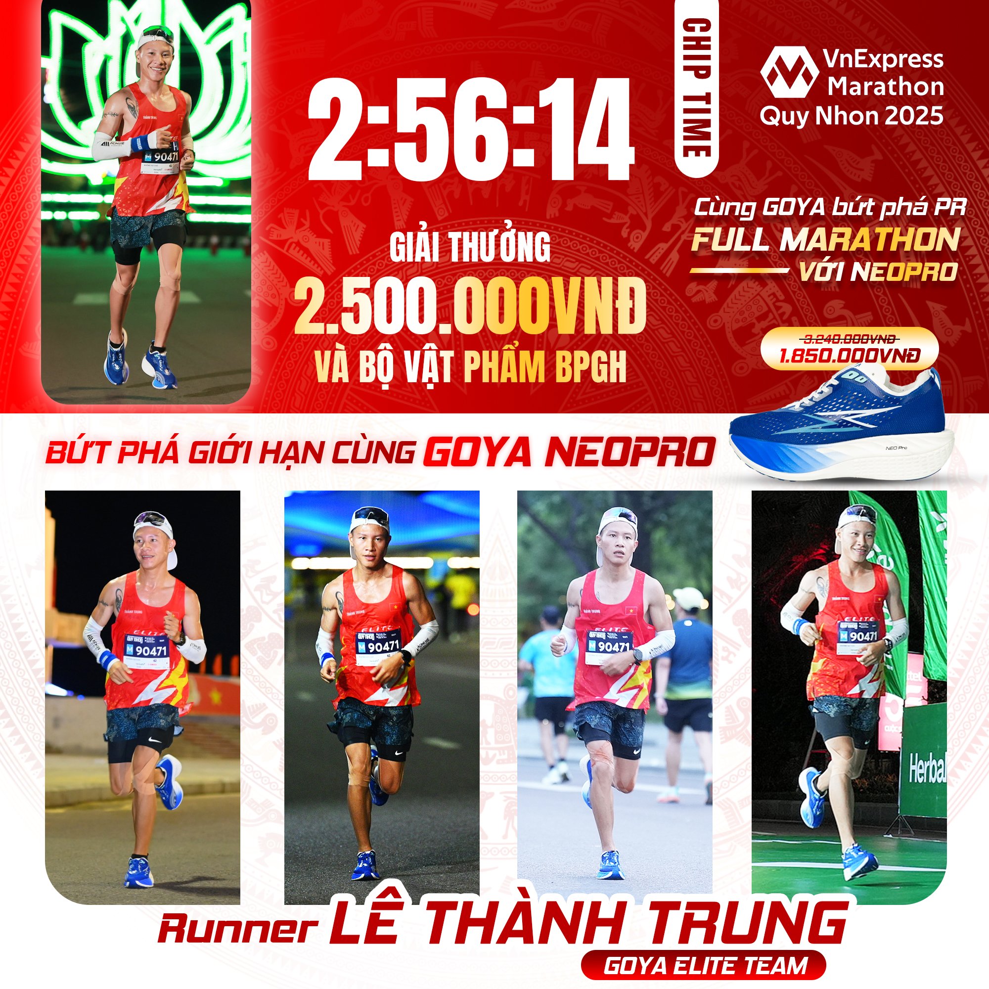 CHÚC MỪNG VĐV LÊ THÀNH TRUNG NHẬN THƯỞNG 2.500.000VNĐ VÀ BỘ VẬT PHẨM BỨT PHÁ GIỚI HẠN TỪ GOYA