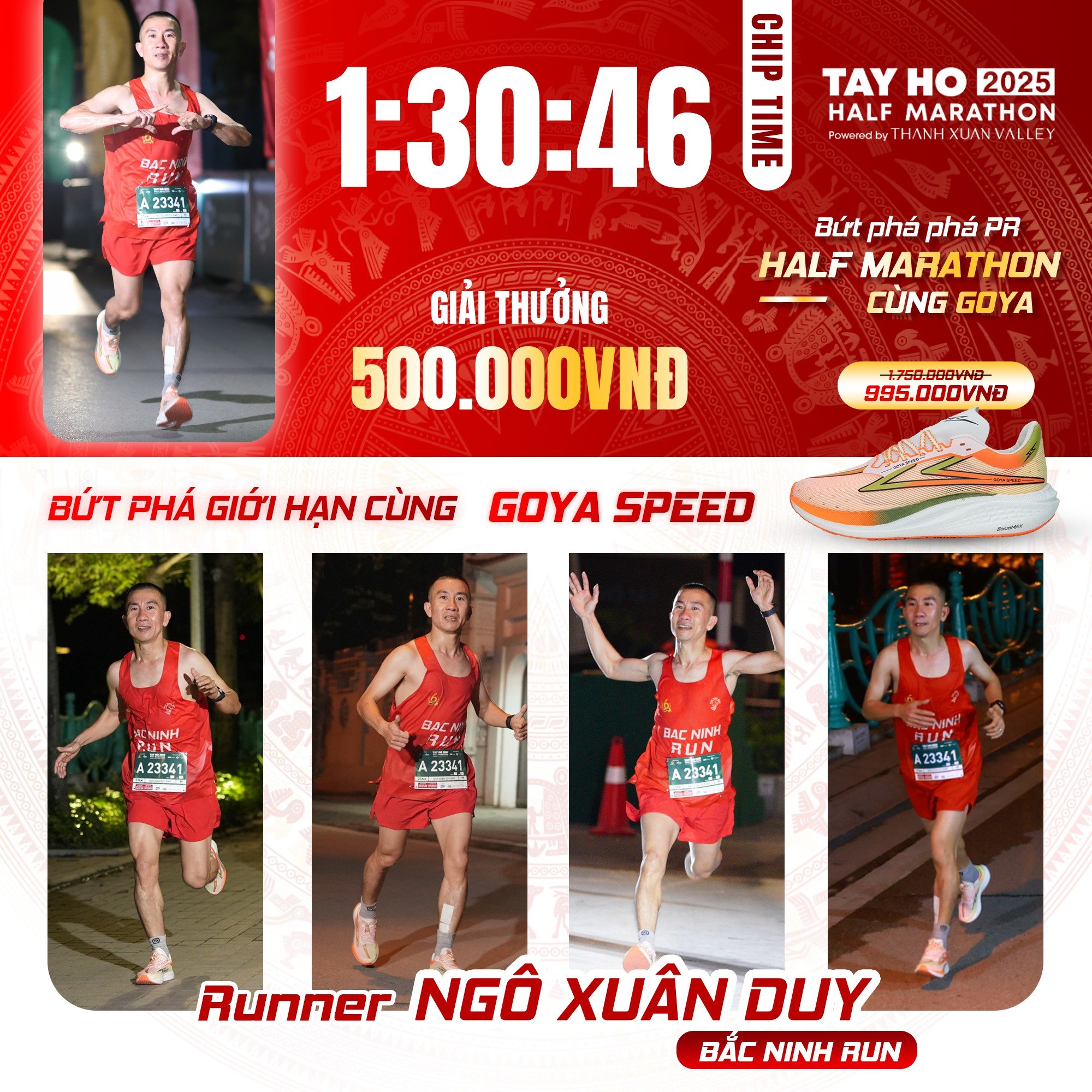 GOYA CHÚC MỪNG VĐV NGÔ XUÂN DUY ĐẠT THƯỞNG 500.000 TẠI TÂY HỒ HALF MARATHON 2025
