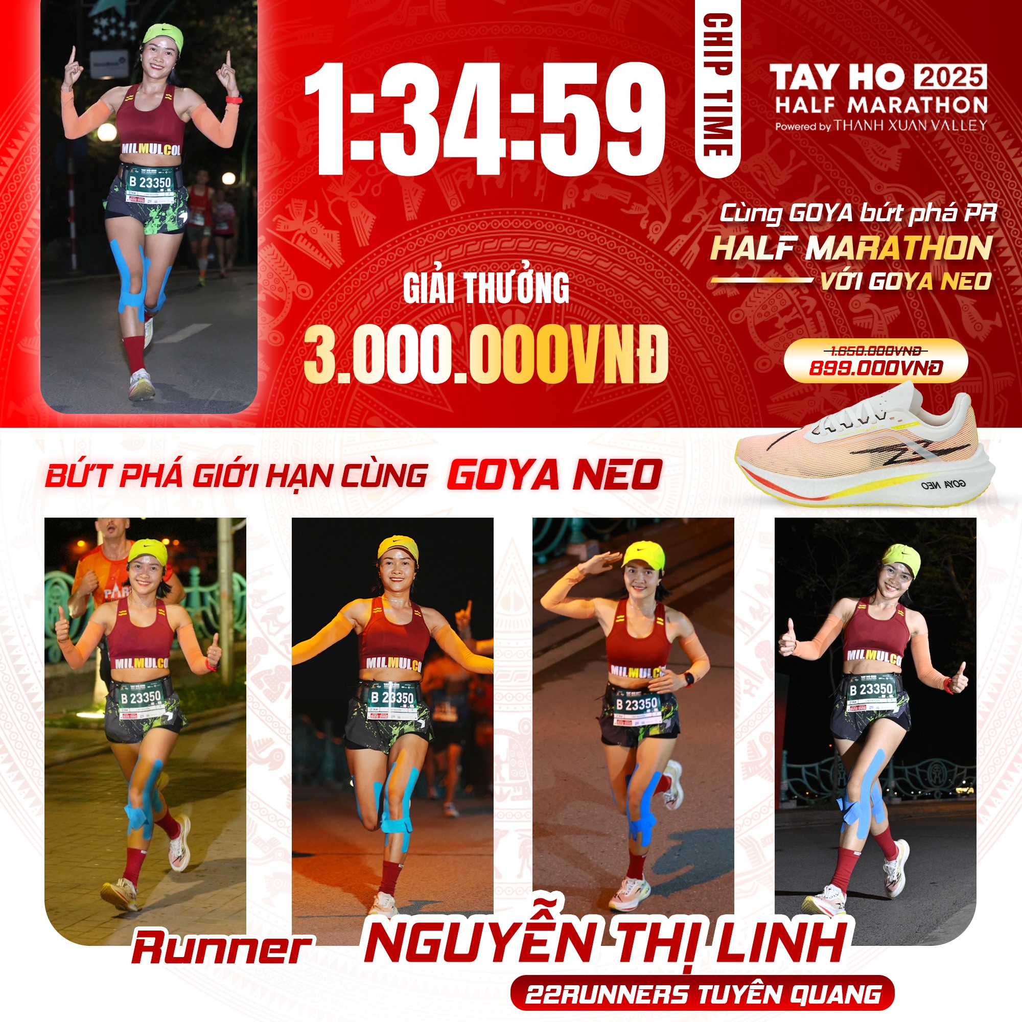 GOYA CHÚC MỪNG VĐV NGUYỄN THỊ LINH ĐẠT THƯỞNG 3.000.000 TẠI TÂY HỒ HALF MARATHON 2025