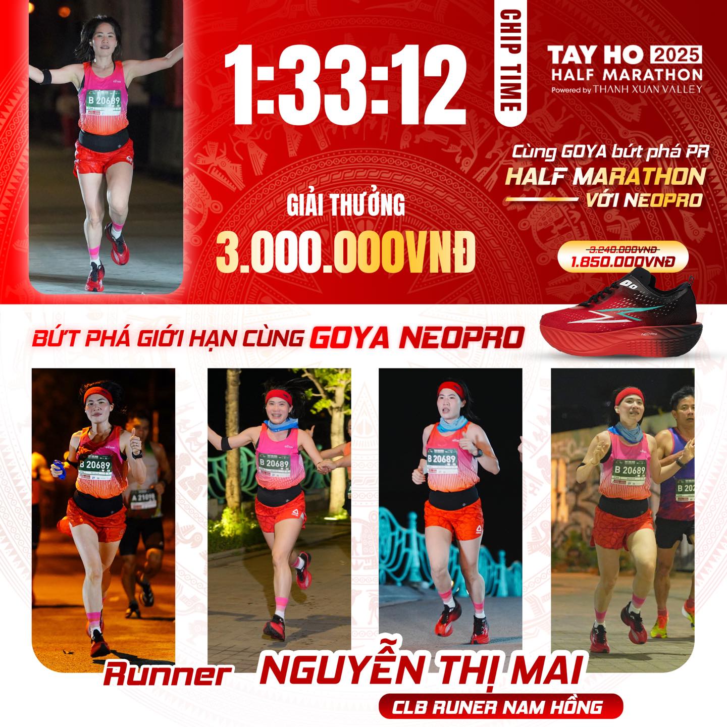 GOYA CHÚC MỪNG VĐV NGUYỄN MAI ĐẠT THƯỞNG 3.000.000 TẠI TÂY HỒ HALF MARATHON 2025