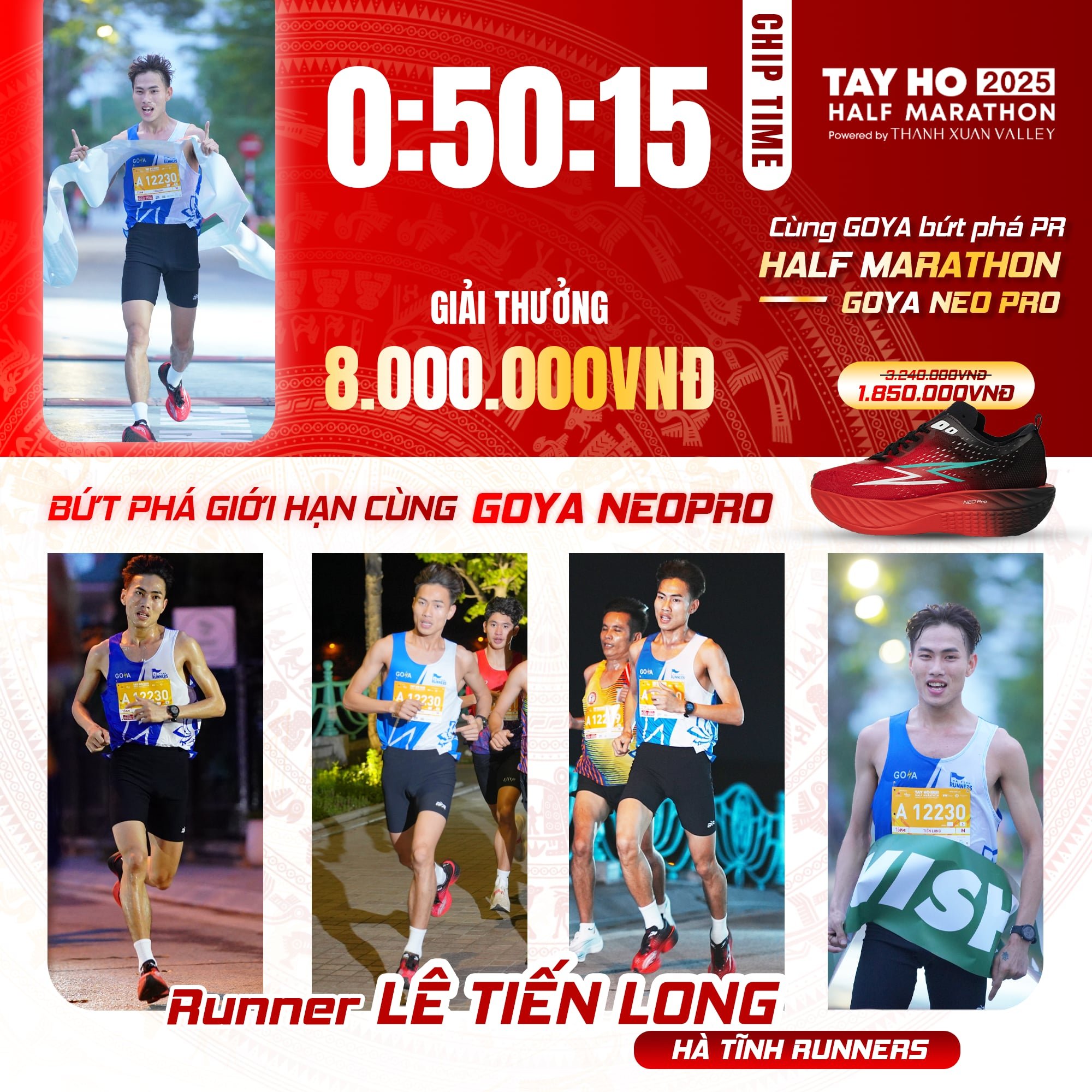 GOYA VIỆT NAM CHÚC MỪNG VĐV KHÚC ĐÌNH CƯỜNG ĐẠT THƯỞNG 3.000.000 TẠI TÂY HỒ HALF MARATHON 2025
