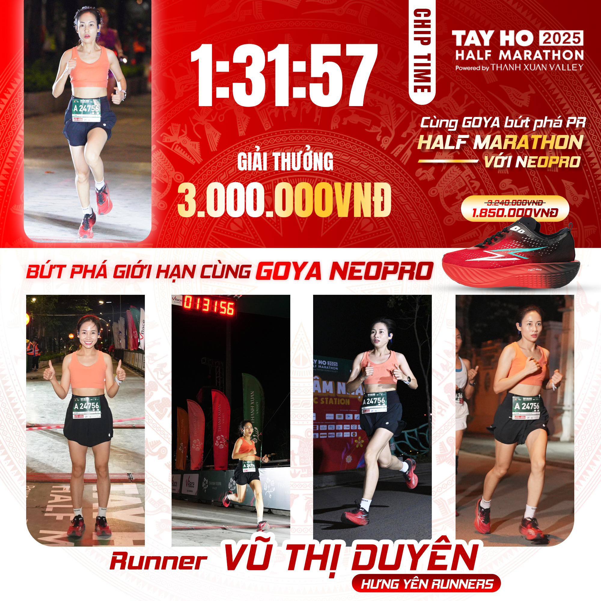 GOYA CHÚC MỪNG VĐV VŨ THỊ DUYÊN BỨT PHÁ GIỚI HẠN THÀNH CÔNG TẠI TÂY HỒ HALF MARATHON 2025