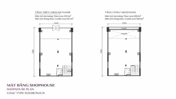 Diện tích shophouse, nhà phố thương mại Celadon Boulevard