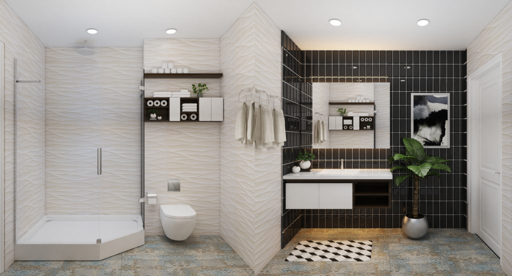 Nên bố trí nhà vệ sinh phù hợp với thiết kế, hài hòa với không gian tổng thể