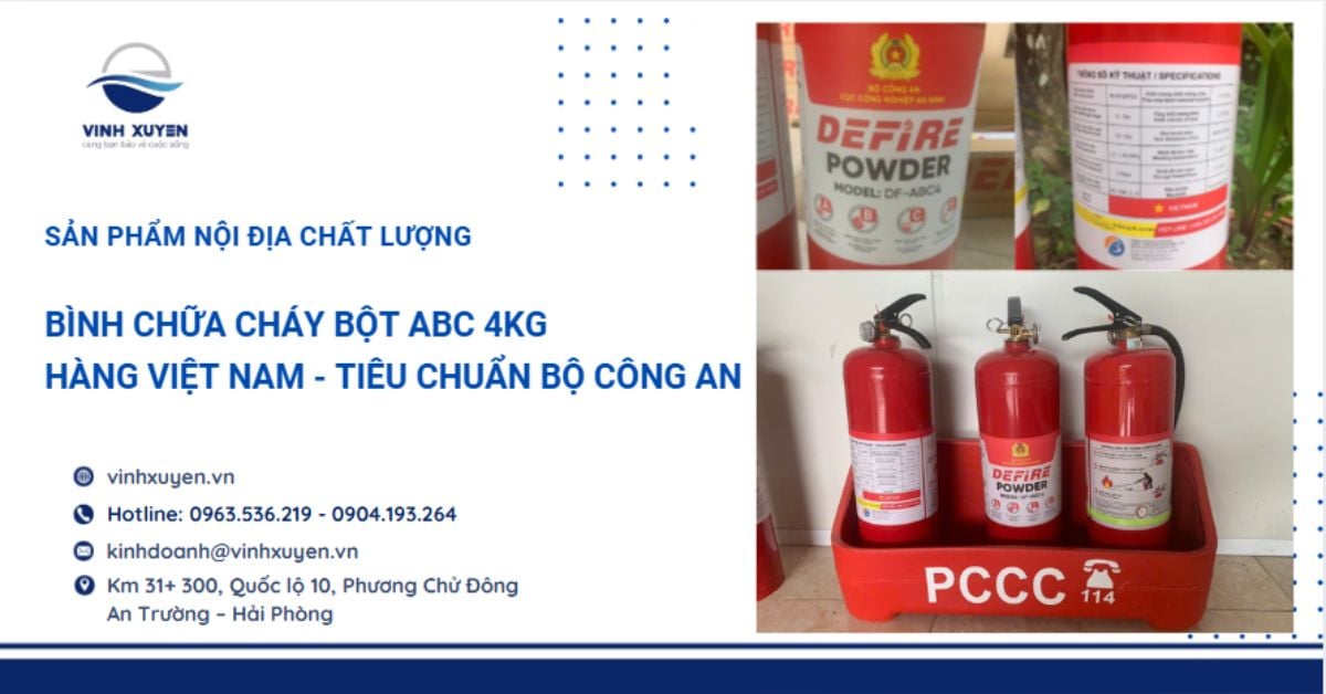 Bình Chữa Cháy Bột ABC 4kg Tiêu Chuẩn Việt Nam - Sản Phẩm Nội Địa Chất Lượng