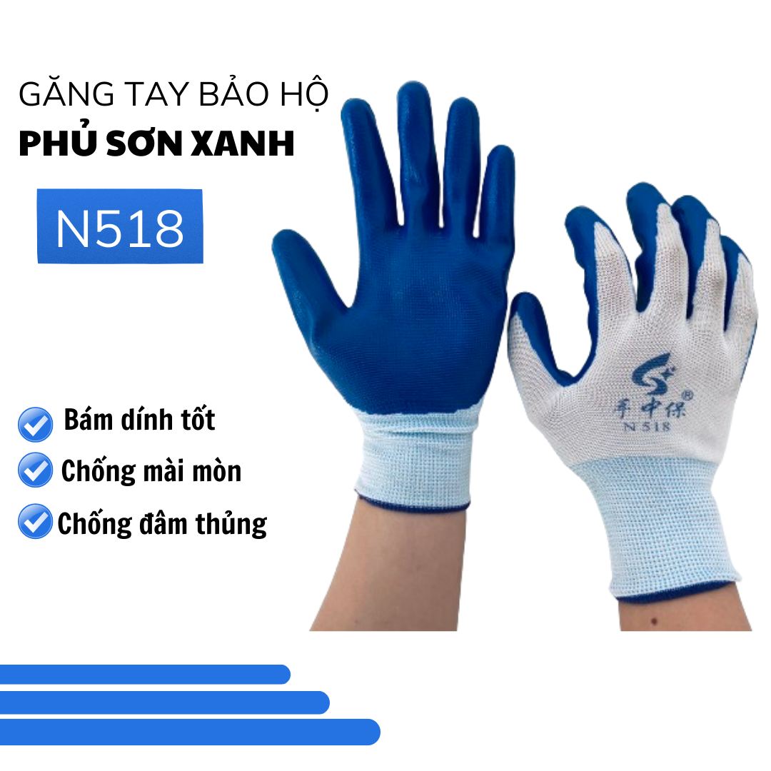 Găng tay phủ sơn xanh N518 sử dụng trong những việc gì?