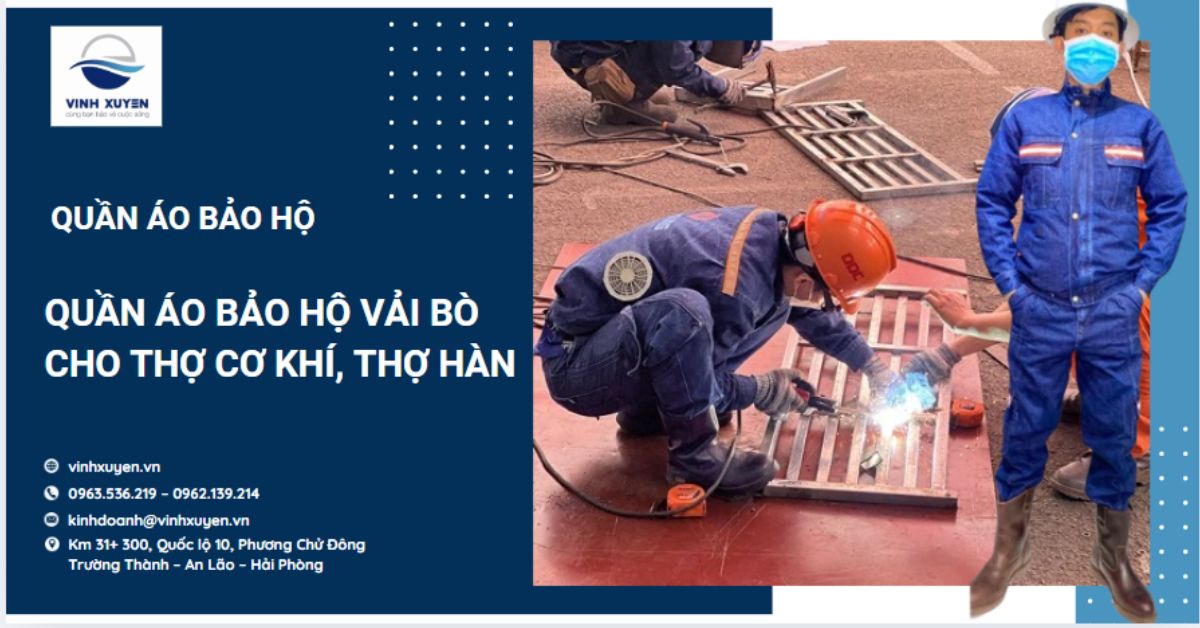 Quần áo bảo hộ cơ khí hàn vải bò chịu nhiệt chống cháy tại Hải Phòng