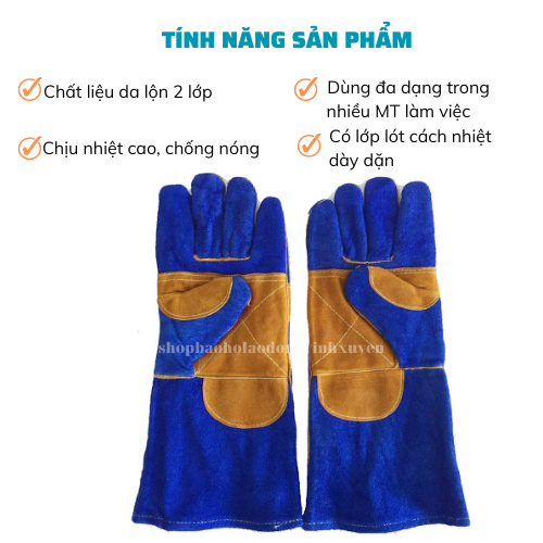 Găng tay chịu nhiệt da hàn Pháp xanh