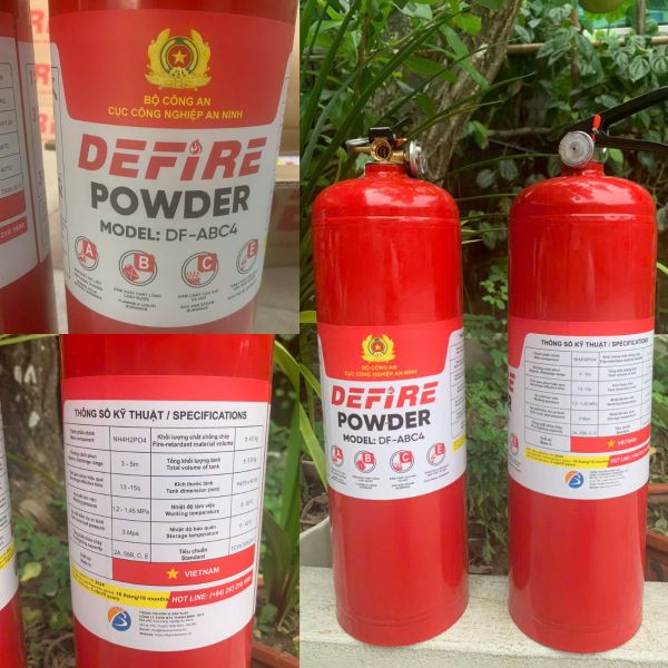 Bình chữa cháy bột ABC 4kg Defire hàng Việt Nam chất lượng cao