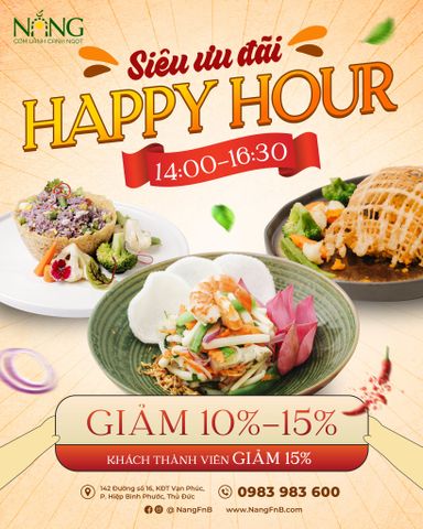 HAPPY HOUR CÙNG NHÀ HÀNG NẮNG - ƯU ĐÃI LÊN ĐẾN 15%