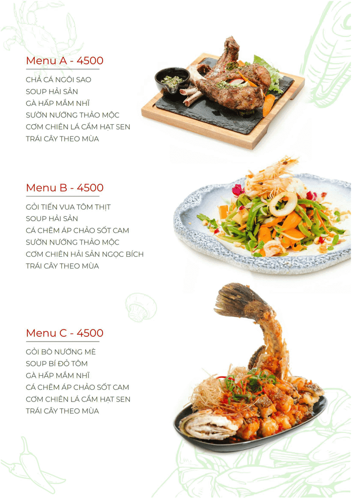 Menu tiệc nhà hàng Nắng – Nắng - Cơm Lành Canh Ngọt