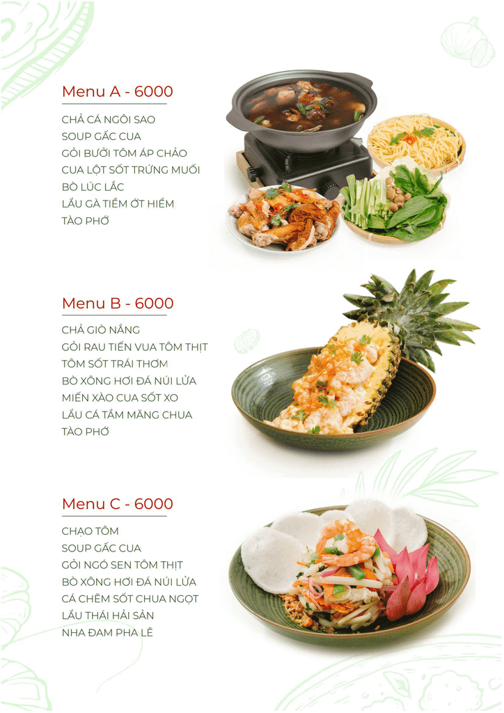 Menu tiệc nhà hàng Nắng – Nắng - Cơm Lành Canh Ngọt