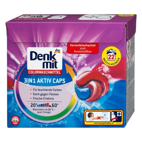 Viên giặt xả giữ màu quần áo Denkmit 3in1 Aktiv Caps