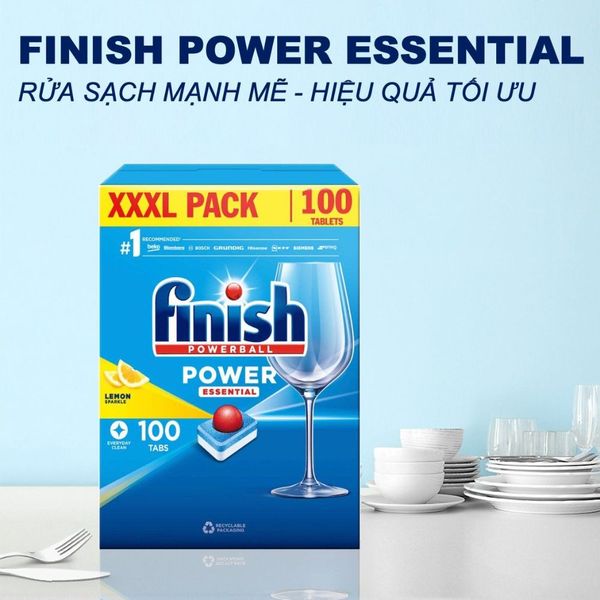Viên Rửa Chén Bát Finish Hộp 100 Viên Hương Chanh - Power Essential All in 1