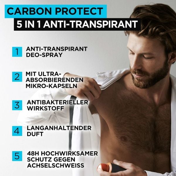 Xịt khử mùi ngăn mồ hôi nam L'Oréal Carbon Protect 5 in 1