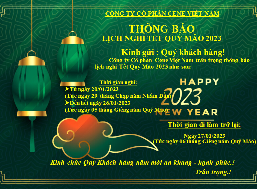 LỊCH NGHỈ TẾT NGUYÊN ĐÁN 2022 CENE VIỆT NAM