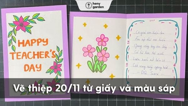 Cách vẽ thiệp 20/11 từ giấy và màu sáp