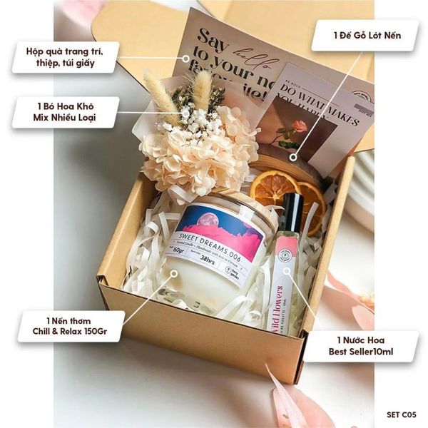 Set quà tặng 20/10 cho vợ Nến Chill (Mã set: C_05)