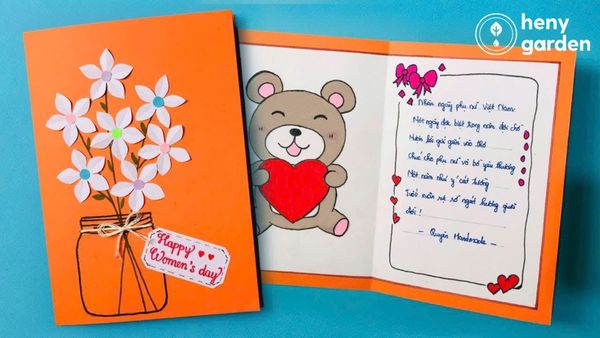 Cách làm thiệp 20 tháng 10 gấu bông dễ thương