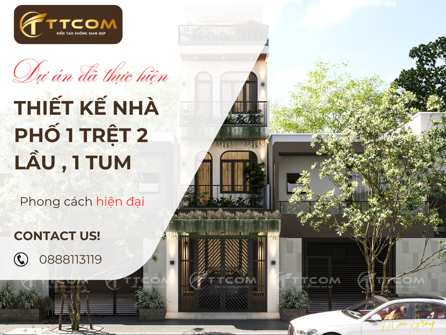 THIẾT KẾ NHÀ PHỐ 1 TRỆT, 2 LẦU, 1 TUM PHONG CÁCH HIỆN ĐẠI SANG TRỌN