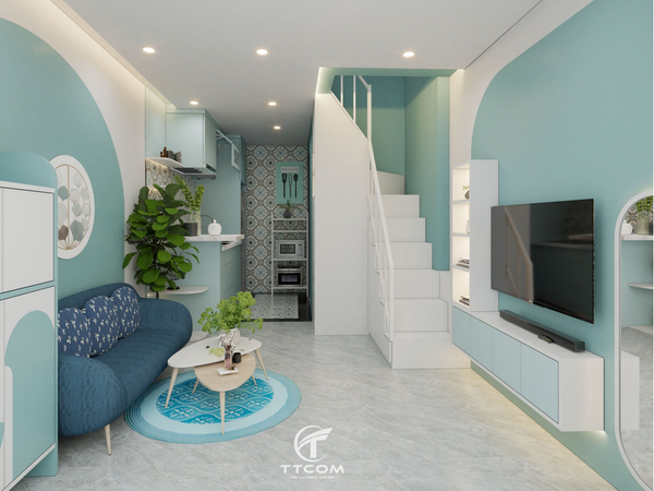 THIẾT KẾ NỘI THẤT CĂN HỘ 2 PHÒNG NGỦ CHO CHỊ HOA – KHÔNG GIAN HIỆN ĐẠI VỚI TONE XANH MINT