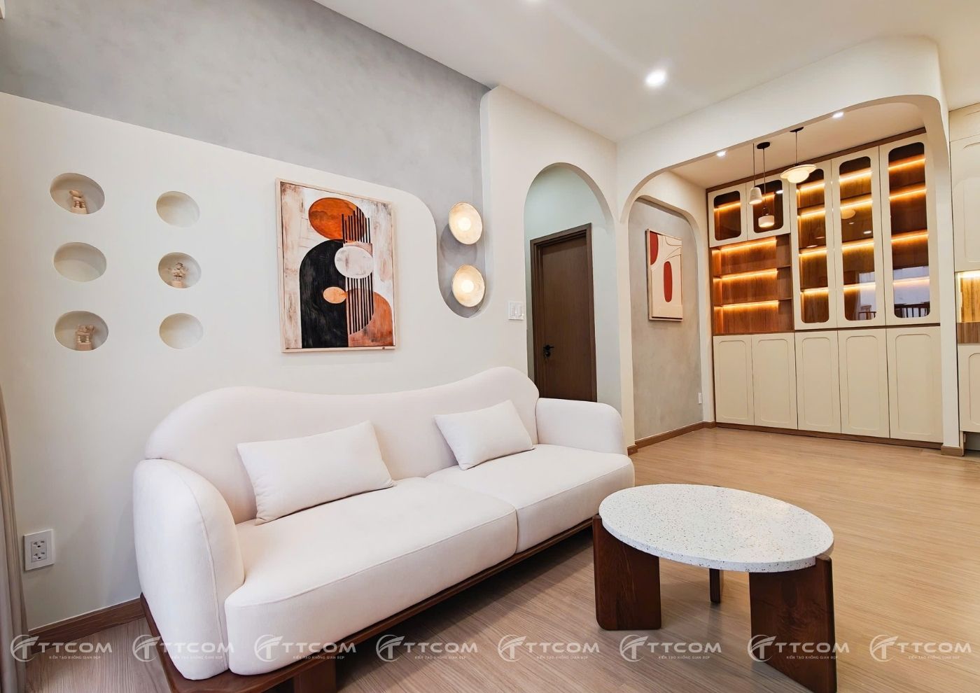 Không gian phòng khách đậm chất wabi sabi