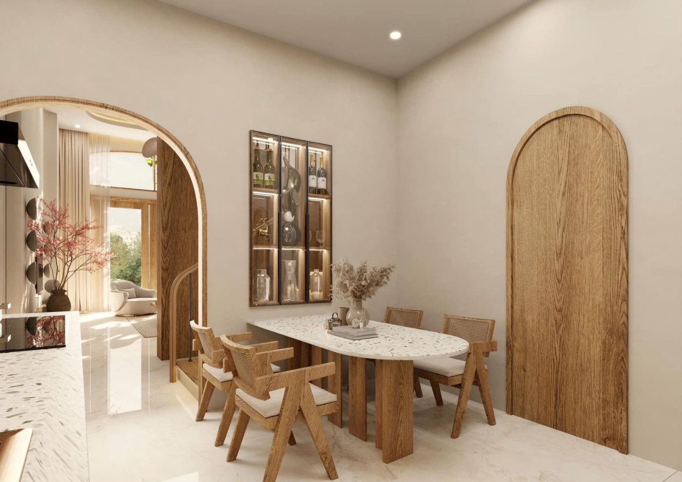 Thiết kế nội thất nhà ống 3 tầng theo phong cách Wabi Sabi
