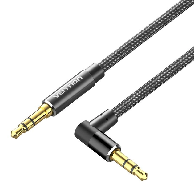 Vention Cotton Braided 3.5mm Male to Male Right Angle Audio Cable 2M Black Aluminum Alloy Type ( BAZ-BH )