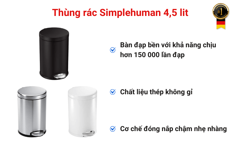 Thùng rác Simplehuman 4,5 Lit